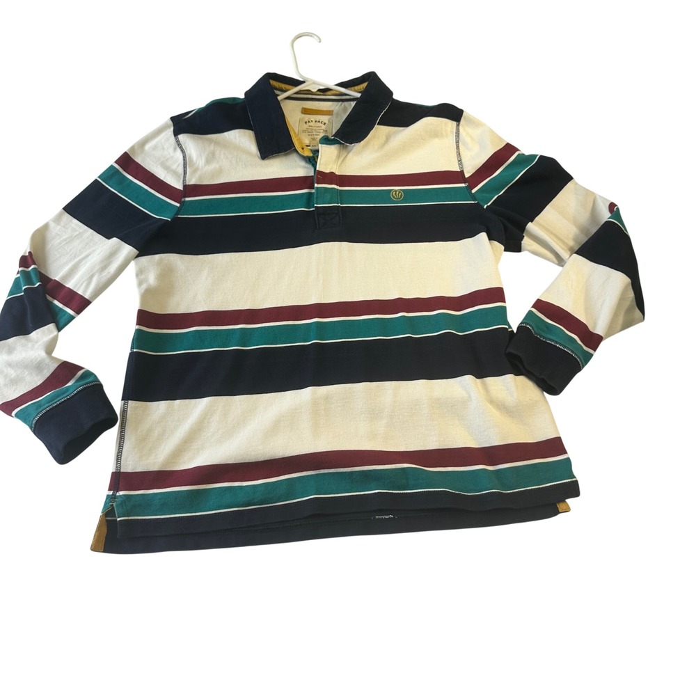 Y2K Fat Face Mens XL Long Sleeve Rugby Shirt Multi Color Stripe Cotton Polo Top